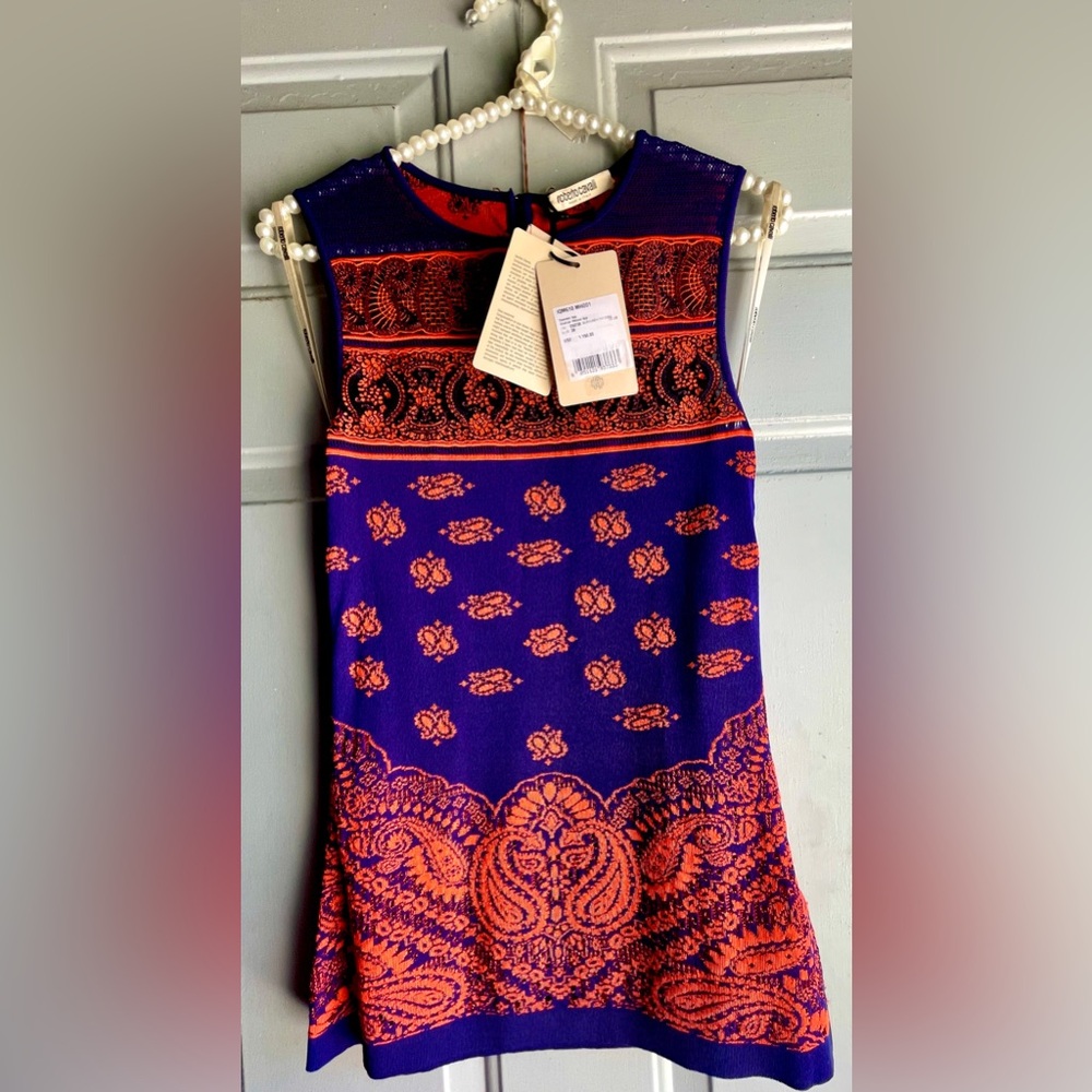 Robert Carvalli $1150. NWT Stunning Top Sz EU 38 Royal Blue & Burnt Orange - Picture 12 of 16